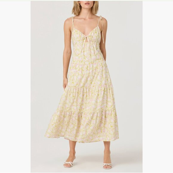 NWT ASTR the Label Tie Strap Tiered Maxi Dress Medium, YELLOW FLORAL - Picture 2 of 7